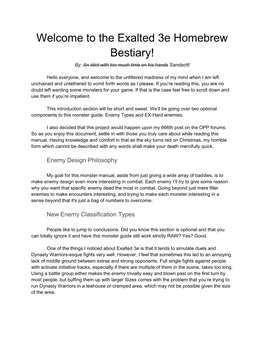 Welcome to the Exalted 3E Homebrew Bestiary! By: an Idiot with Too Much Time on His Hands Sandact6