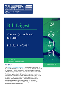 Bill Digest | Coroners (Amendment) Bill 2018 1