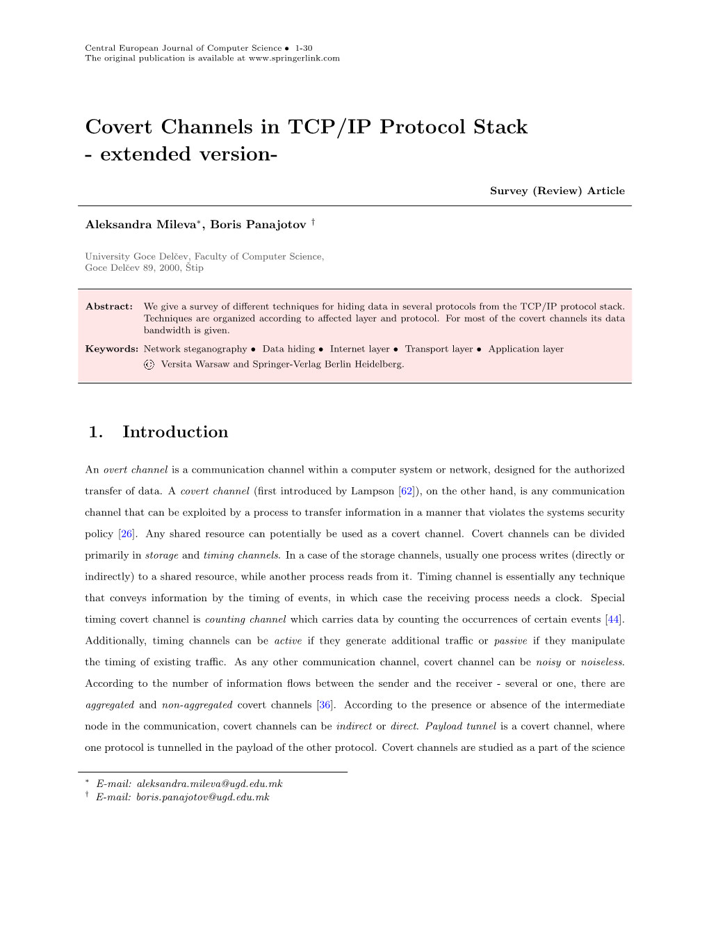 Covert Channels in TCP/IP Protocol Stack - Extended Version