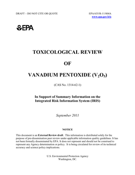 Toxicological Review of Vanadium Pentoxide (V2o5)