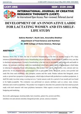 Development of an Innovative Laddu for Lactating Women and Its Shelf- Life Study