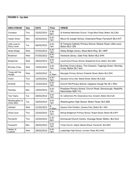 AREA FORUM Day DATE Time 23/02/2012 05/03/2012 06/03/2012 07/03/2012 07/03/2012 28/03/2012 14/03/2012 14/03/2012 15/03/2012 15/0