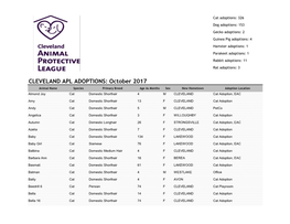 CLEVELAND APL ADOPTIONS: October 2017