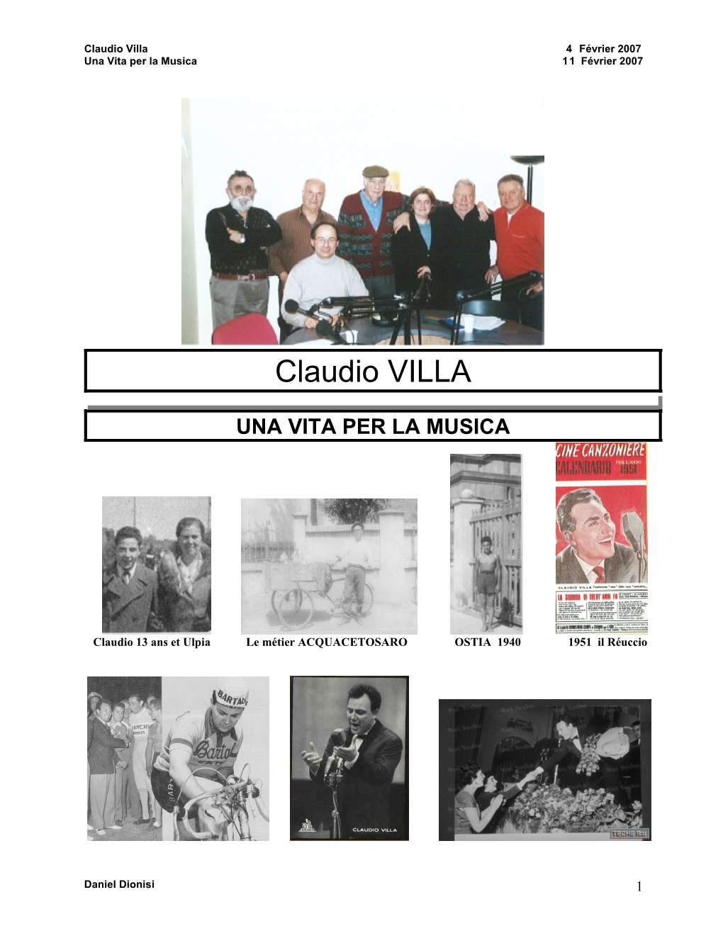 Claudio Villa 4 Février 2007 Una Vita Per La Musica 11 Février 2007