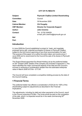 Plymouth Citybus Ltd Shareholding Report , Item 67. PDF 125 KB