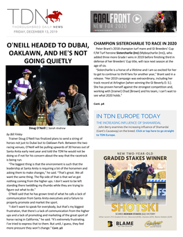 O=Neill Headed to Dubai, Oaklawn, and He=S Not Going Quietly