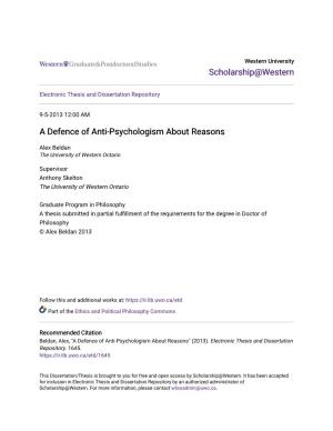 A Defence of Anti-Psychologism About Reasons