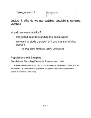 Lecture 1: Why Do We Use Statistics, Populations, Samples, Variables, Why Do We Use Statistics?