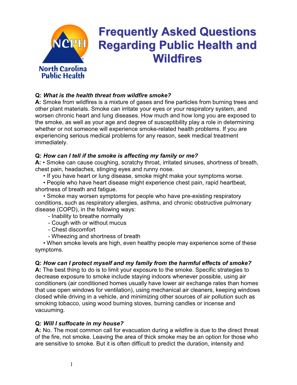 Frequently Asked Questions Regarding Health and Wildfires