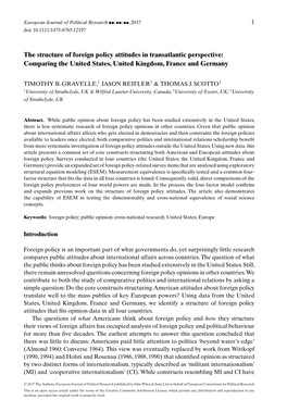 The Structure of Foreign Policy Attitudes in Transatlantic Perspective: Comparing the United States, United Kingdom, France and Germany