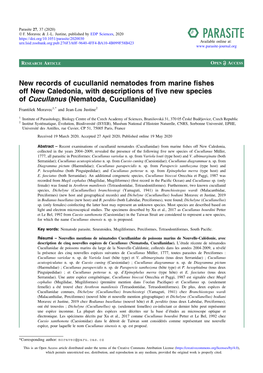 New Records of Cucullanid Nematodes from Marine Fishes Off New Caledonia, with Descriptions of Five New Species of Cucullanus (Nematoda, Cucullanidae)