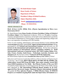 Dr.Sumit Kumar Gupta Dean, Faculty of Science Department of Physics