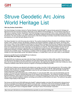 Struve Geodetic Arc Joins World Heritage List