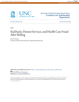 Kickbacks, Honest Services, and Health Care Fraud After Skilling Joan H