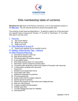 Elite Members Table of Contents (Updated 7:16:19)