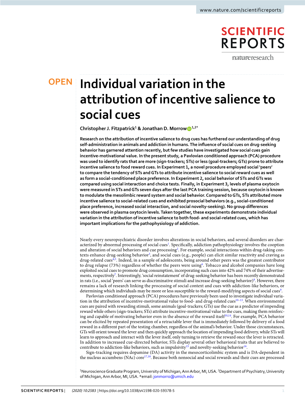 Individual Variation in the Attribution of Incentive Salience to Social Cues Christopher J