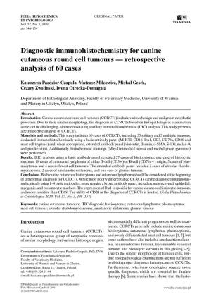Diagnostic Immunohistochemistry for Canine Cutaneous Round Cell Tumours — Retrospective Analysis of 60 Cases