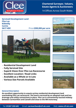Residential Development Land • Fully Serviced Site • Superb Views Over