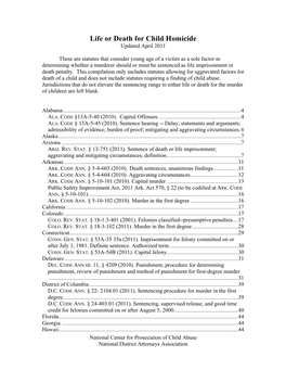 Life Or Death for Child Homicide Updated April 2011