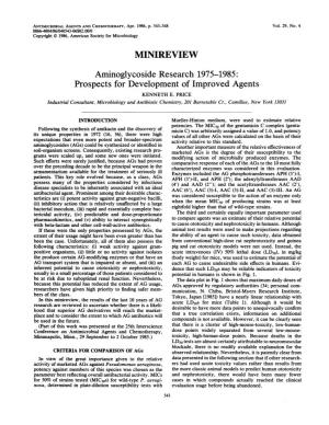 MINIREVIEW Aminoglycoside Research 1975-1985: Prospects for Development of Improved Agents KENNETH E
