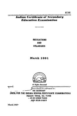 Indian Certiheate of Secondarfg Education Examination March 1991