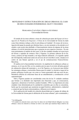 Movilidad Y Estructuración De Áreas Urbanas. El Caso De Dos Ciudades Intermedias: Olot Y Figueres