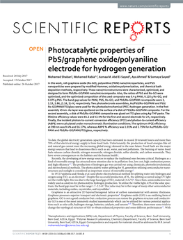 Photocatalytic Properties of Pbs/Graphene Oxide/Polyaniline Electrode for Hydrogen Generation Received: 28 July 2017 Mohamed Shaban1, Mohamed Rabia1,2, Asmaa M