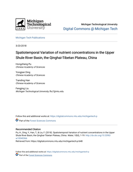 Spatiotemporal Variation of Nutrient Concentrations in the Upper Shule River Basin, the Qinghai-Tibetan Plateau, China