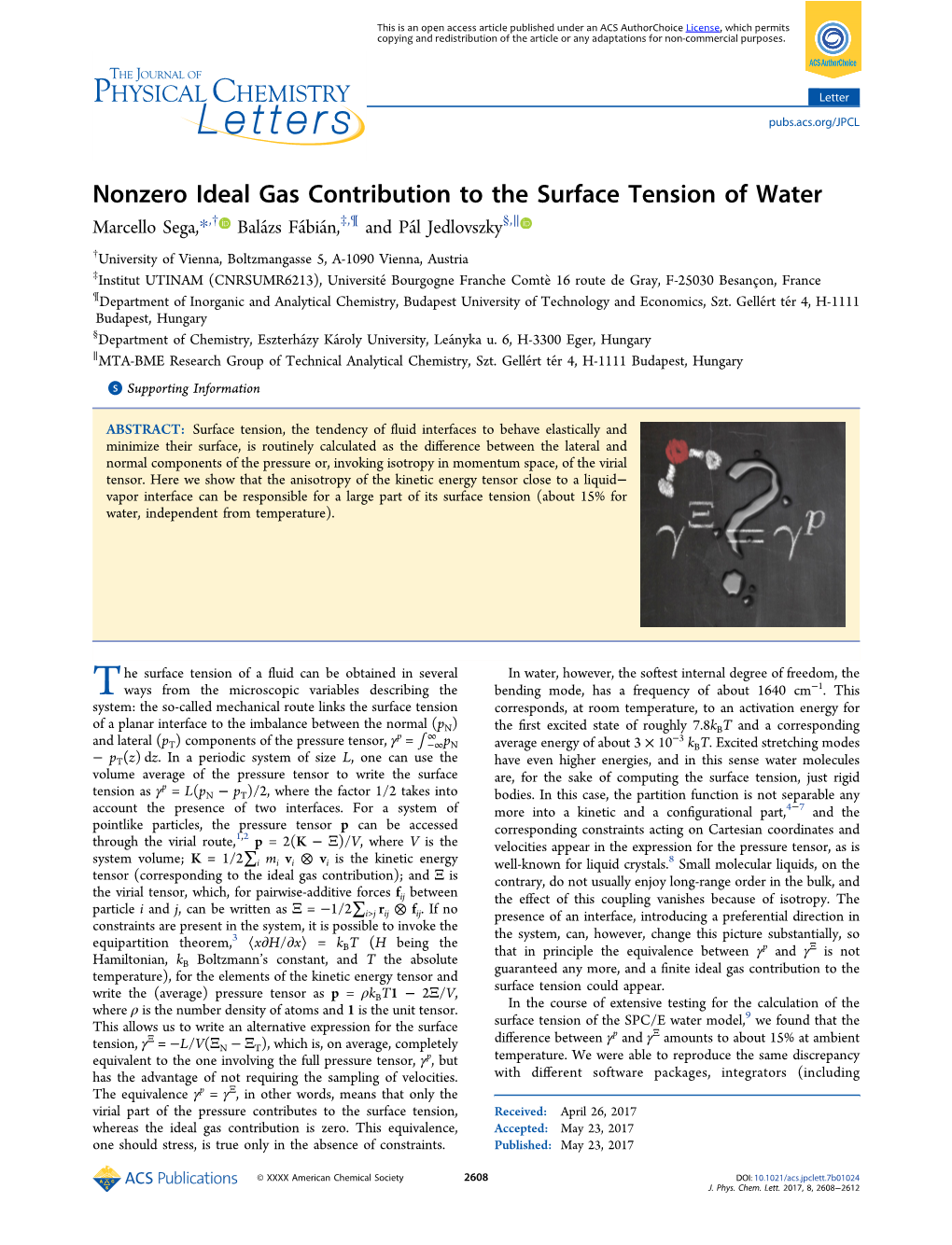 Nonzero Ideal Gas Contribution to the Surface Tension of Water