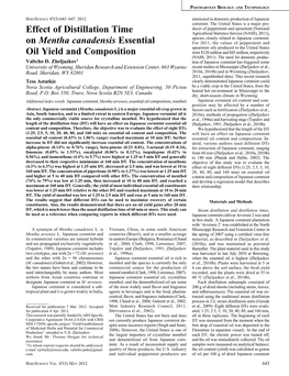 Effect of Distillation Time on Mentha Canadensis Essential Oil Yield And