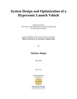 System Design and Optimization of a Hypersonic Launch Vehicle