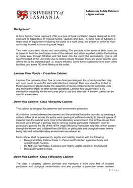 Background: Laminar Flow Hoods – Crossflow Cabinet: Down Flow