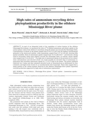 High Rates of Ammonium Recycling Drive Phytoplankton Productivity in the Offshore Mississippi River Plume