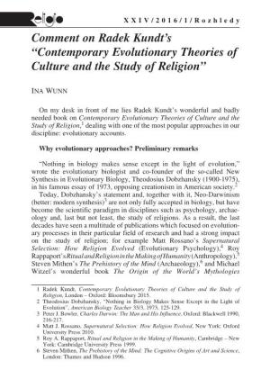 Contemporary Evolutionary Theories of Culture and the Study of Religion”