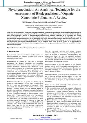 Phytoremediation: an Analytical Technique for the Assessment of Biodegradation of Organic Xenobiotic Pollutants: a Review