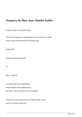 &lt;H1&gt;Purgatory by Mary Anne Madden Sadlier&lt;/H1&gt;