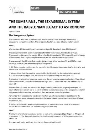 The Sumerians , the Sexagesimal System and the Babylonian Legacy