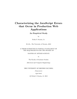 Characterizing the Javascript Errors That Occur in Production Web Applications an Empirical Study