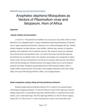 Anopheles Stephensi Mosquitoes As Vectors of Plasmodium Vivax and Falciparum, Horn of Africa