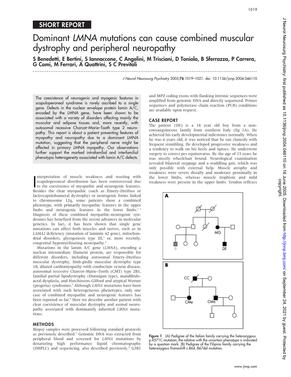 Dominant LMNA Mutations Can Cause Combined Muscular Dystrophy and Peripheral Neuropathy