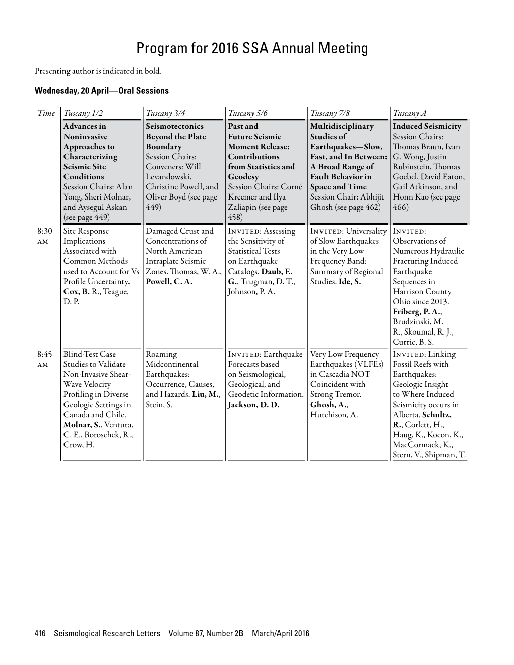 SSA 2016 Detailed Program Schedule