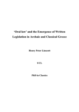 And the Emergence of Written Legislation in Archaic and Classical Greece