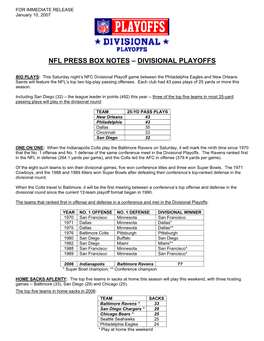 Nfl Press Box Notes – Divisional Playoffs