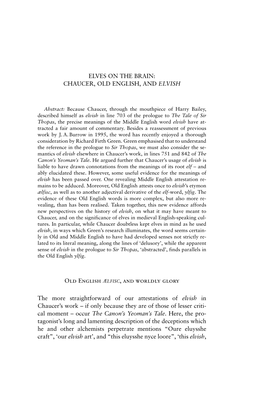 Elves on the Brain: Chaucer, Old English, and &lt;Italic&gt;Elvish&lt;/Italic&gt;