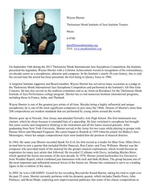 Wayne Shorter Thelonious Monk Institute of Jazz Institute Trustee