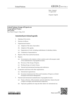 United Nations Annotated Provisional Agenda