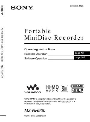 Portable Minidisc Recorder MZ-NH900 Recorder Minidisc Portable Portable Minidisc Recorder