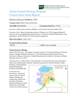 Alaska Natural Heritage Program Conservation Status Report