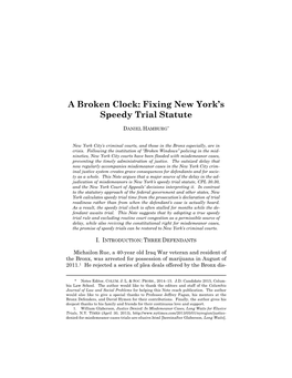 A Broken Clock: Fixing New York's Speedy Trial Statute