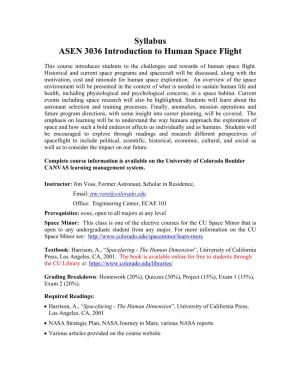 ASEN 3036 Introduction to Human Spaceflight